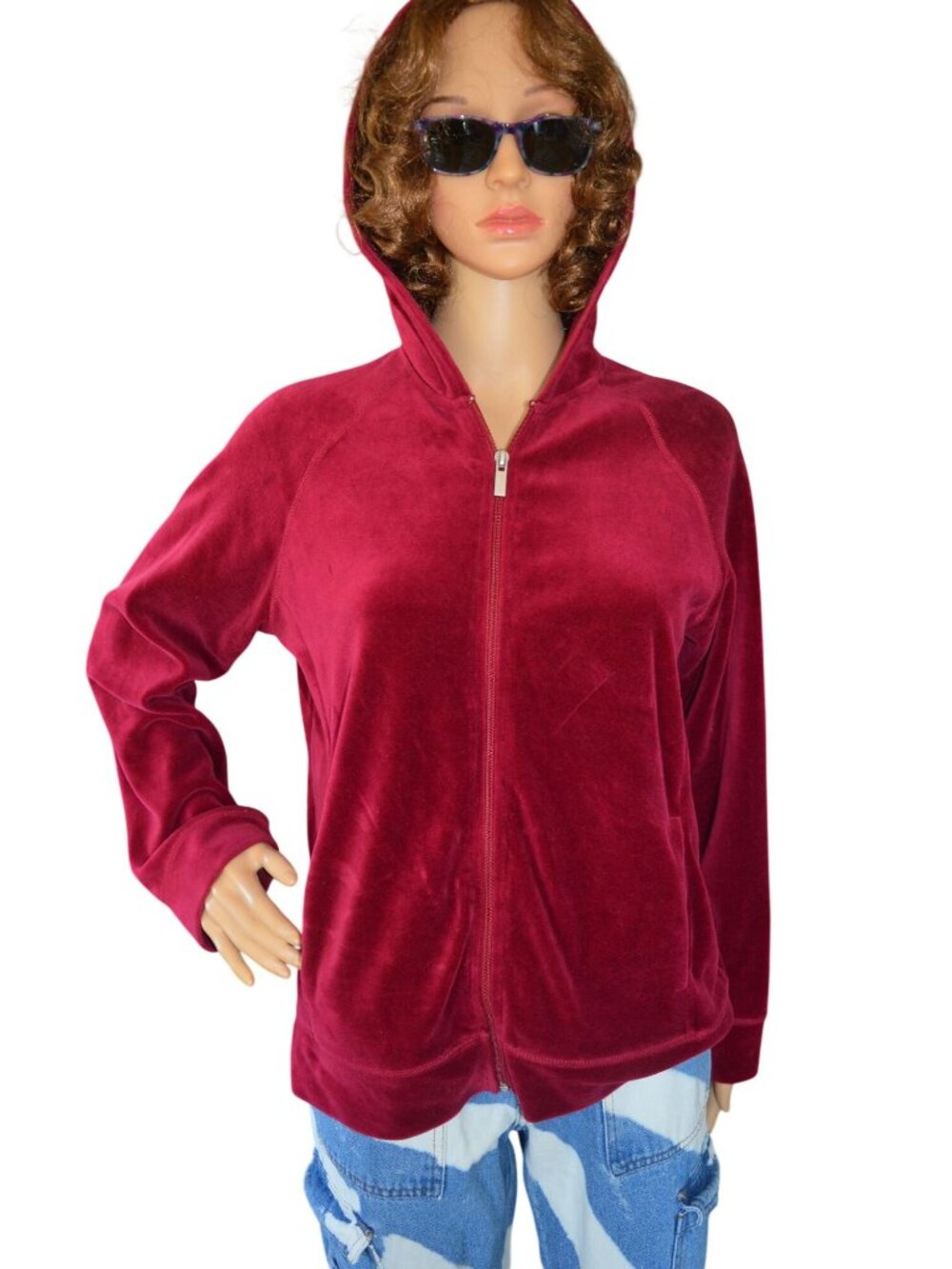 Vintage y2k Red Velour Velvet Tracksuit Zip Up Hoodie Women's Size Petite Medium